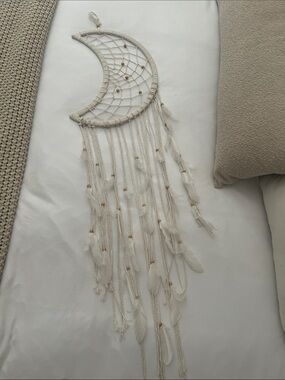 Boho Crescent Moon Dreamcatcher Wall Hanging - Cream
